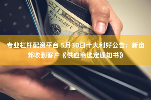 专业杠杆配资平台 5月30日十大利好公告：新宙邦收到客户《供应商选定通知书》